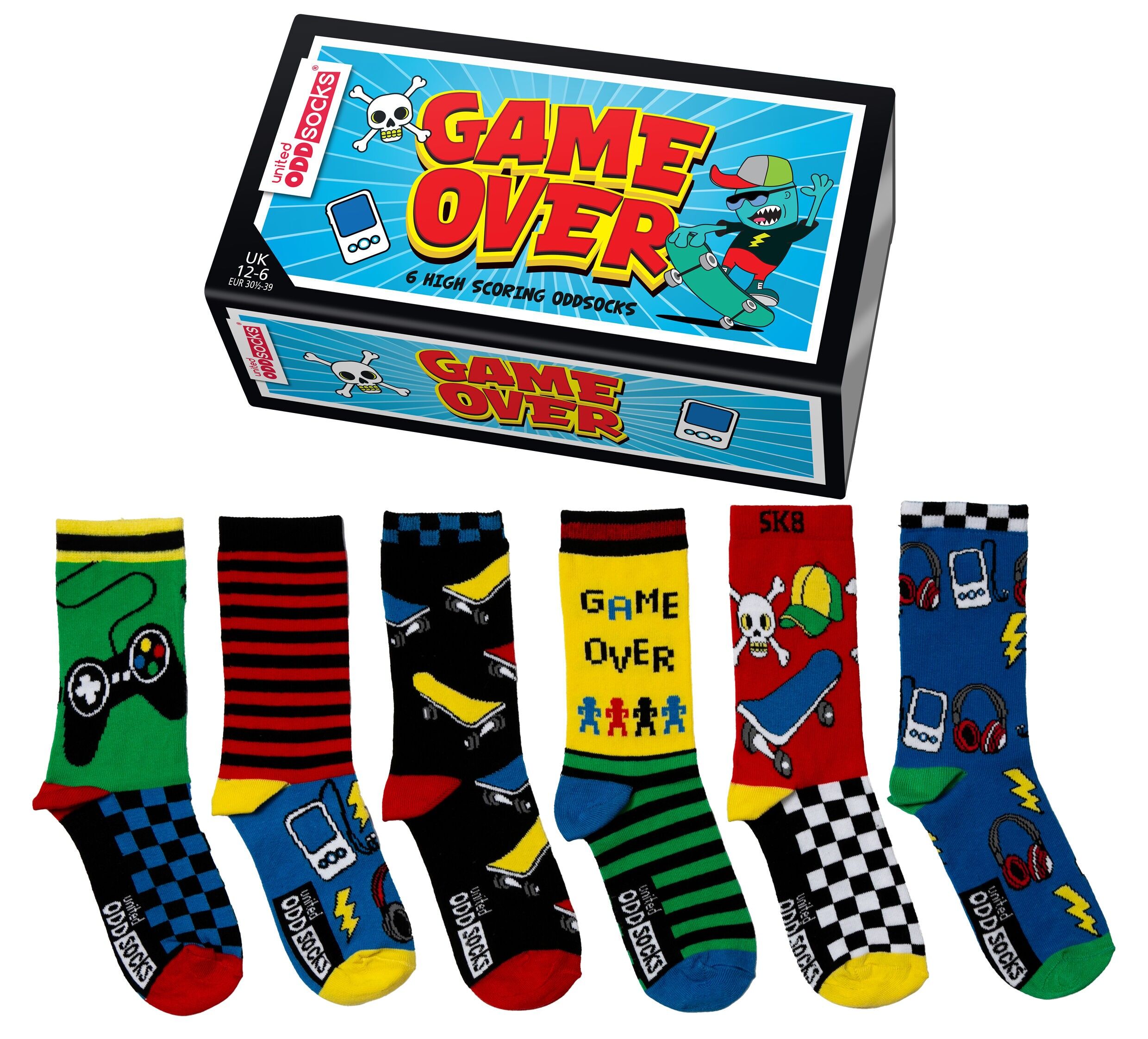 SPIEL BEGINNT | Geschenkbox mit 6 Socken im Einzelteil-Format – United Oddsocks |