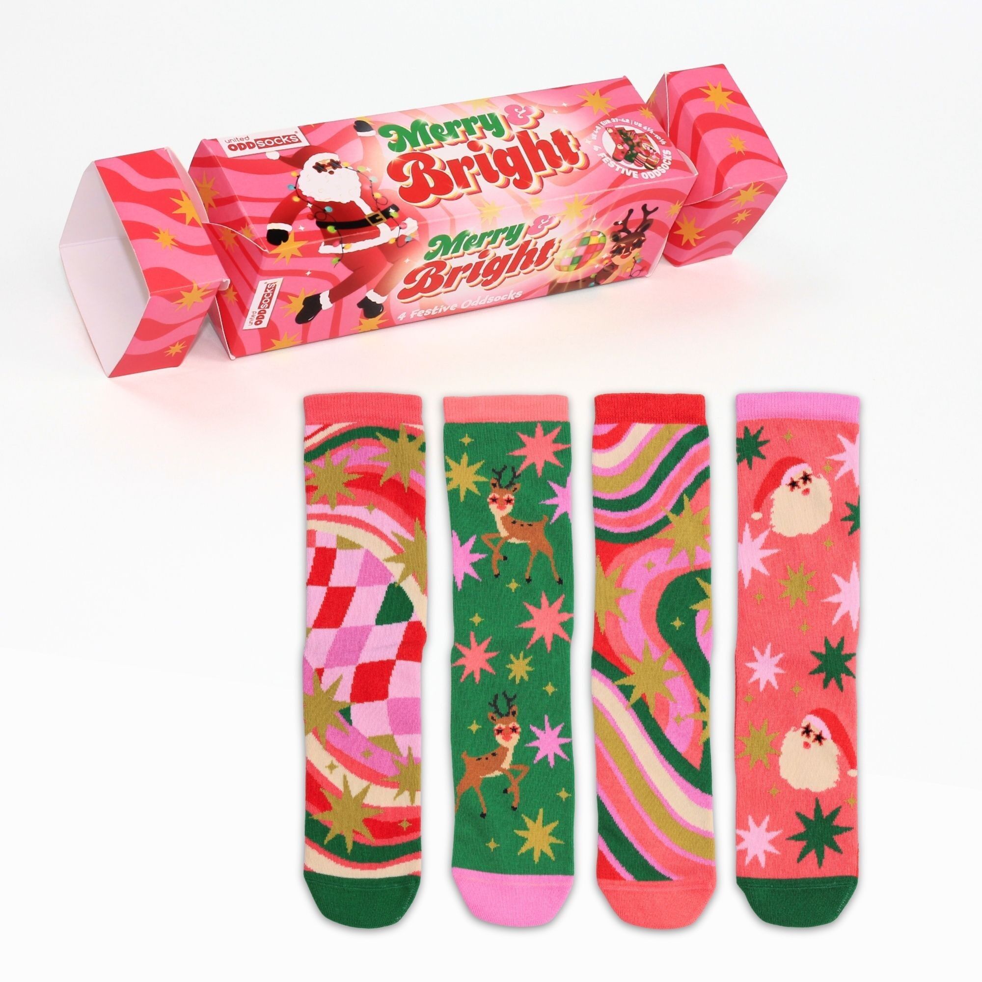 MERRY&BRIGHT | Geschenkbox mit 4 einzelnen Socken – United Oddsocks | UK 4–8, EUR 37–42, US 6.5 -10.5