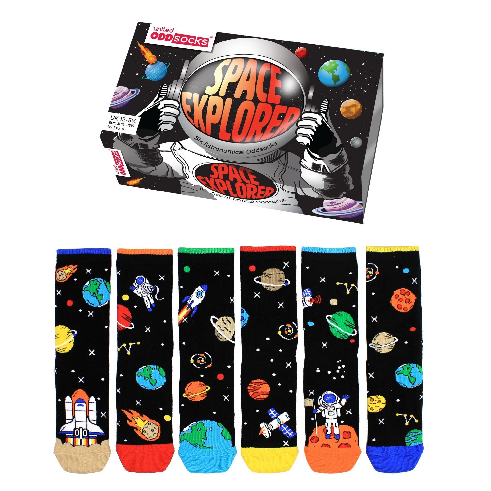 SPACE EXPLORER - Confezione regalo da 6 calzini spaiati | United Oddsocks