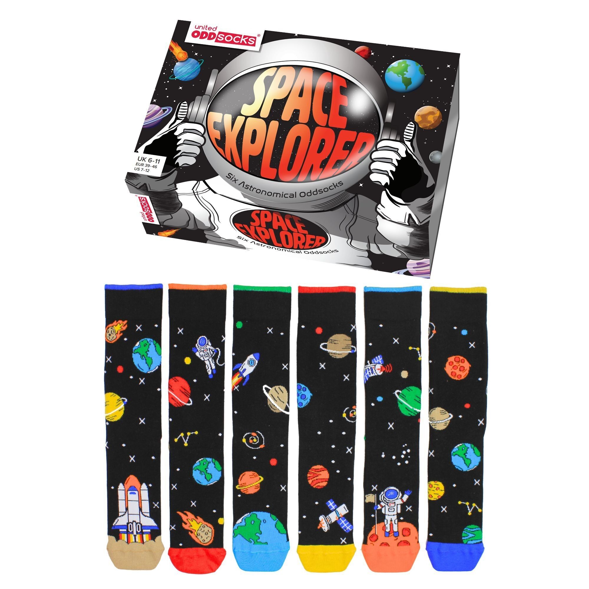 SPACE EXPLORER 6-11 - Geschenkbox mit 6 einzelnen Socken | United Oddsocks