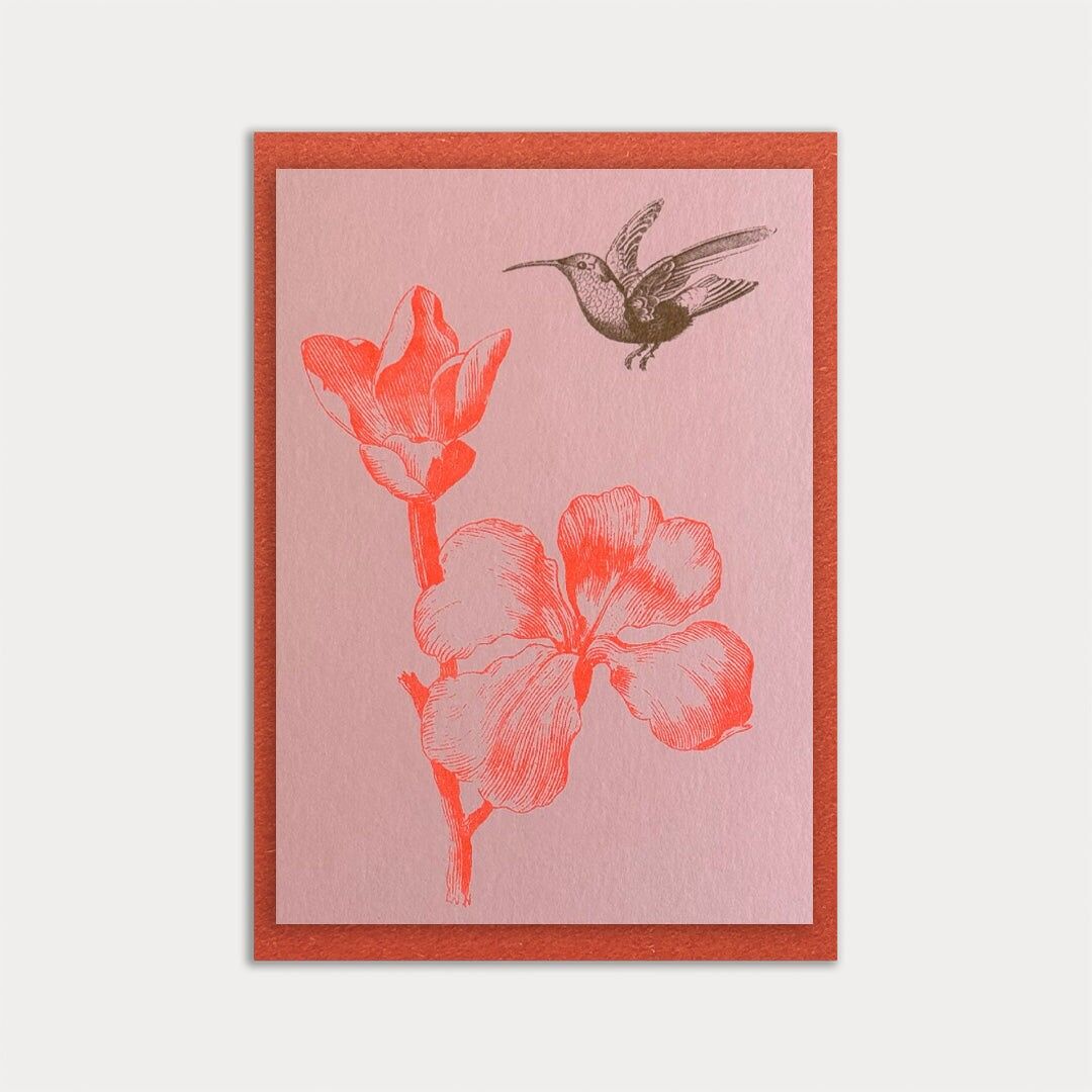 Karte mit Umschlag / Kolibri mit Blume / Premium Gmund Papier
