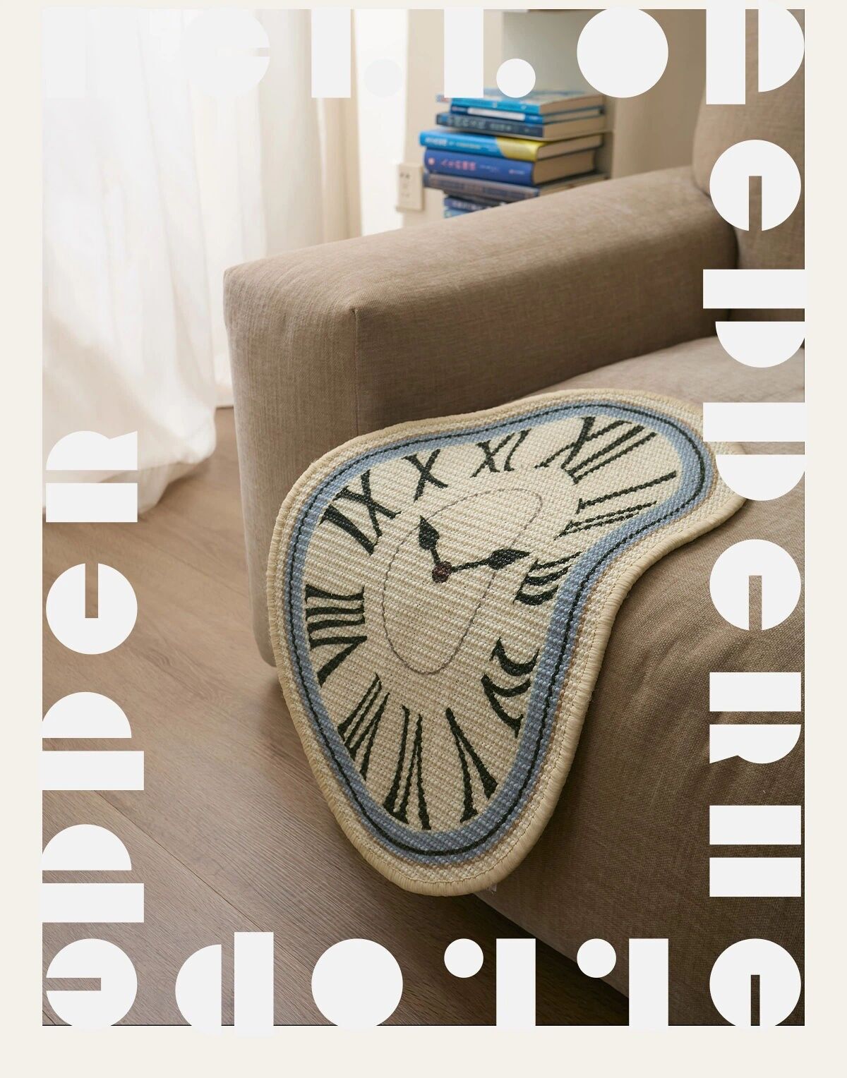 Tiragraffi per gatti Surreal White Clock (62×38 cm, 100% sisal, mobile di design per gatti)