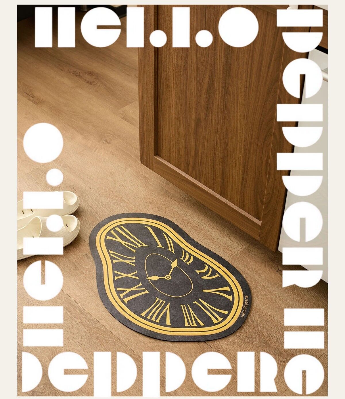 Alfombra de baño de tierra de diatomeas con diseño de reloj negro surrealista (60 x 35 cm, suave y antideslizante)