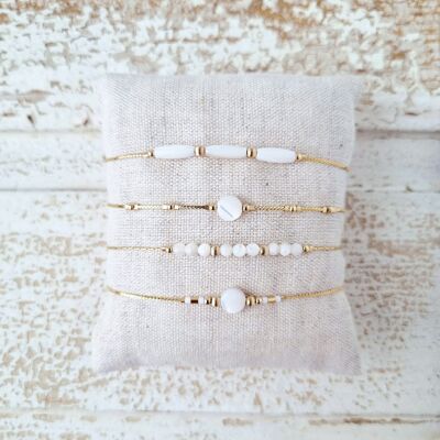 Fine bracelets in gold and natural stones, Mother of Pearl | Lithotherapy jewelry