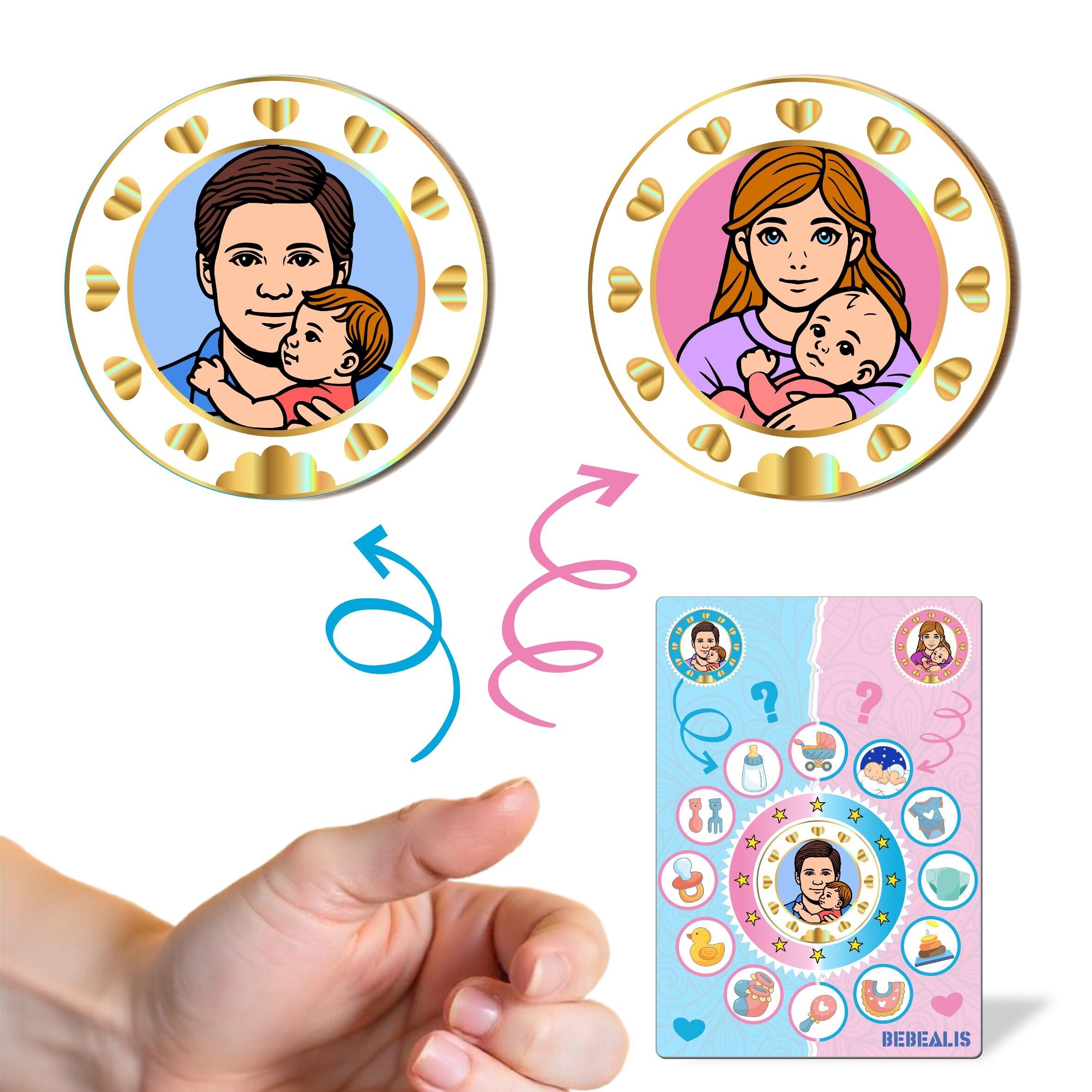 Pièce De Décision Bébé En Métal - Cadeau Original Grossesse, Jeunes Parents, Grands Parents - Jeton Couleur Idéal Naissance Bébé : Fille ou Garçon - Baby Shower - A Qui Le Tour ?