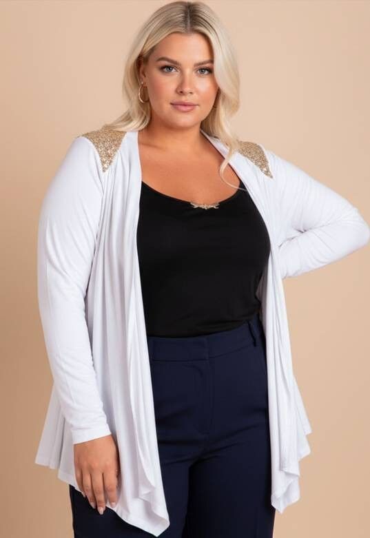 Set aus weißer Strassweste und Oberteil in Übergröße (A327)