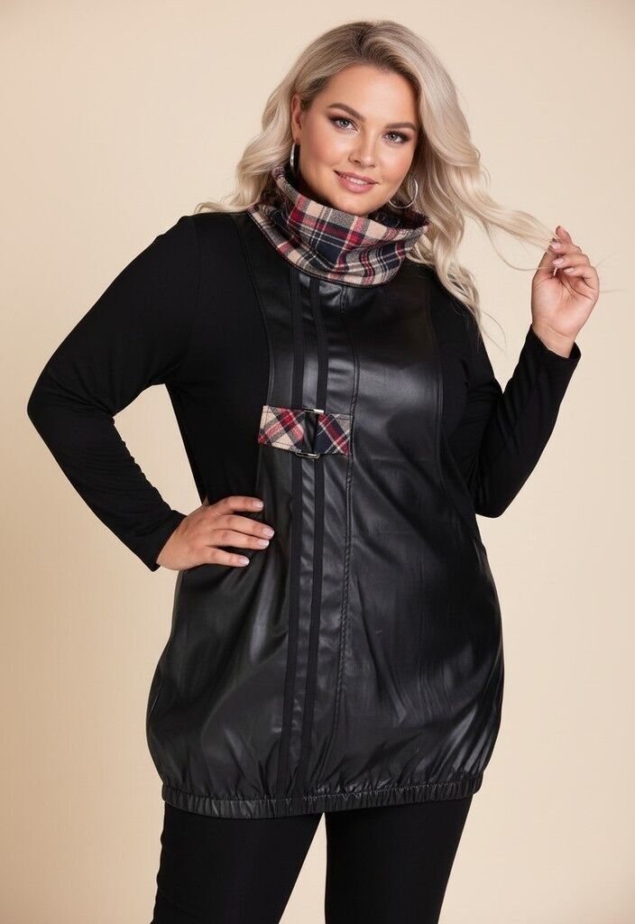 Schwarzes Kunstlederkleid in Übergröße (A511)