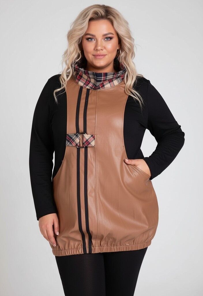 Robe en similicuir camel grande taille (A511)