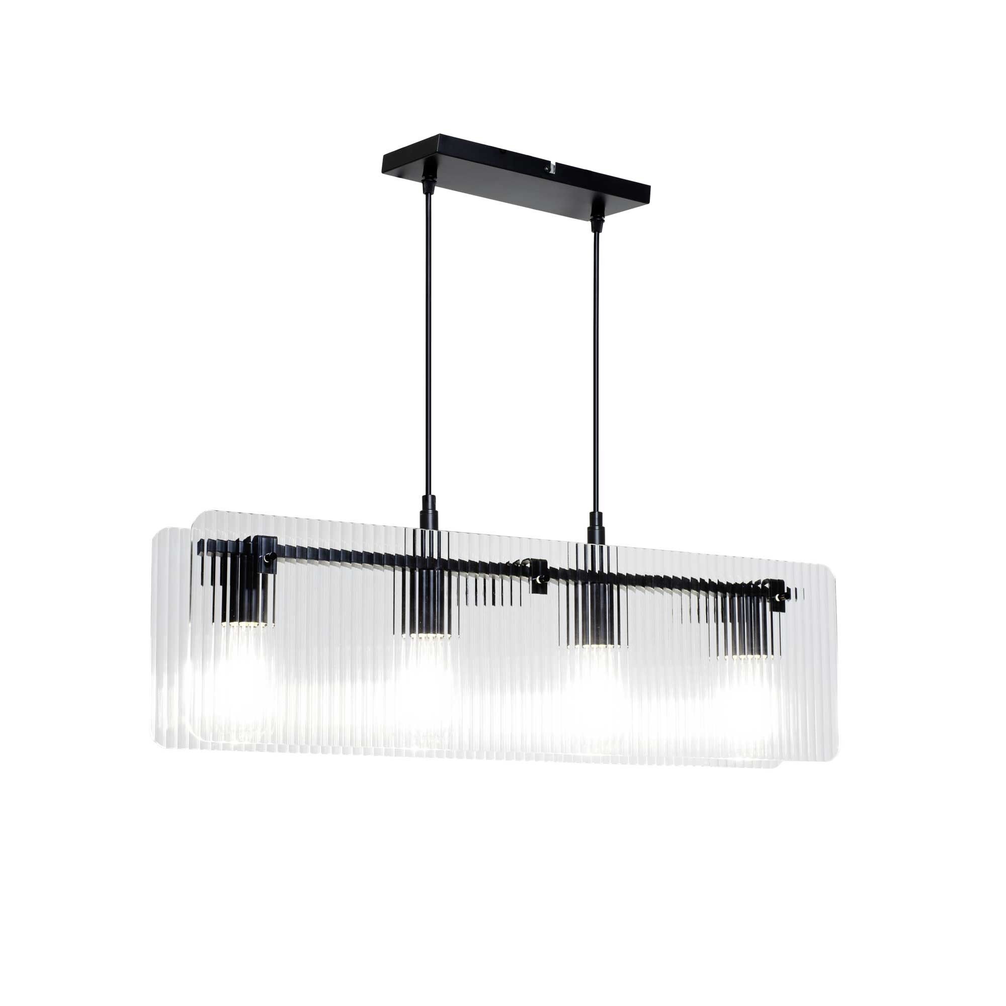 Lámpara colgante Bosca de 4 luces de cristal acanalado transparente