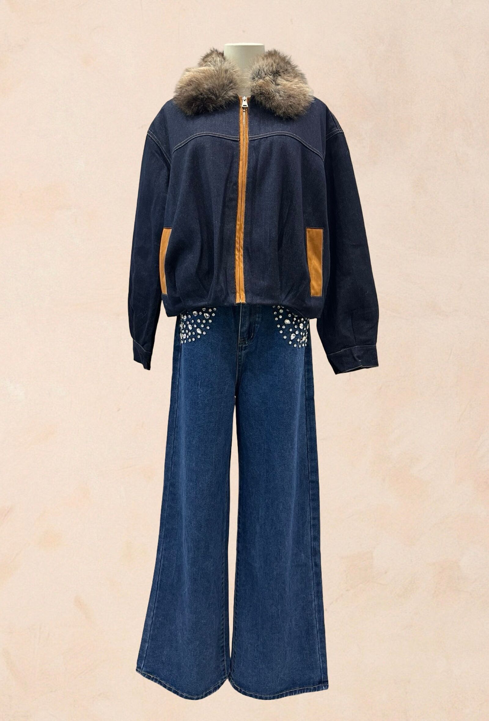 Chaqueta vaquera con cuello de piel sintética - ALGODÓN - 25169