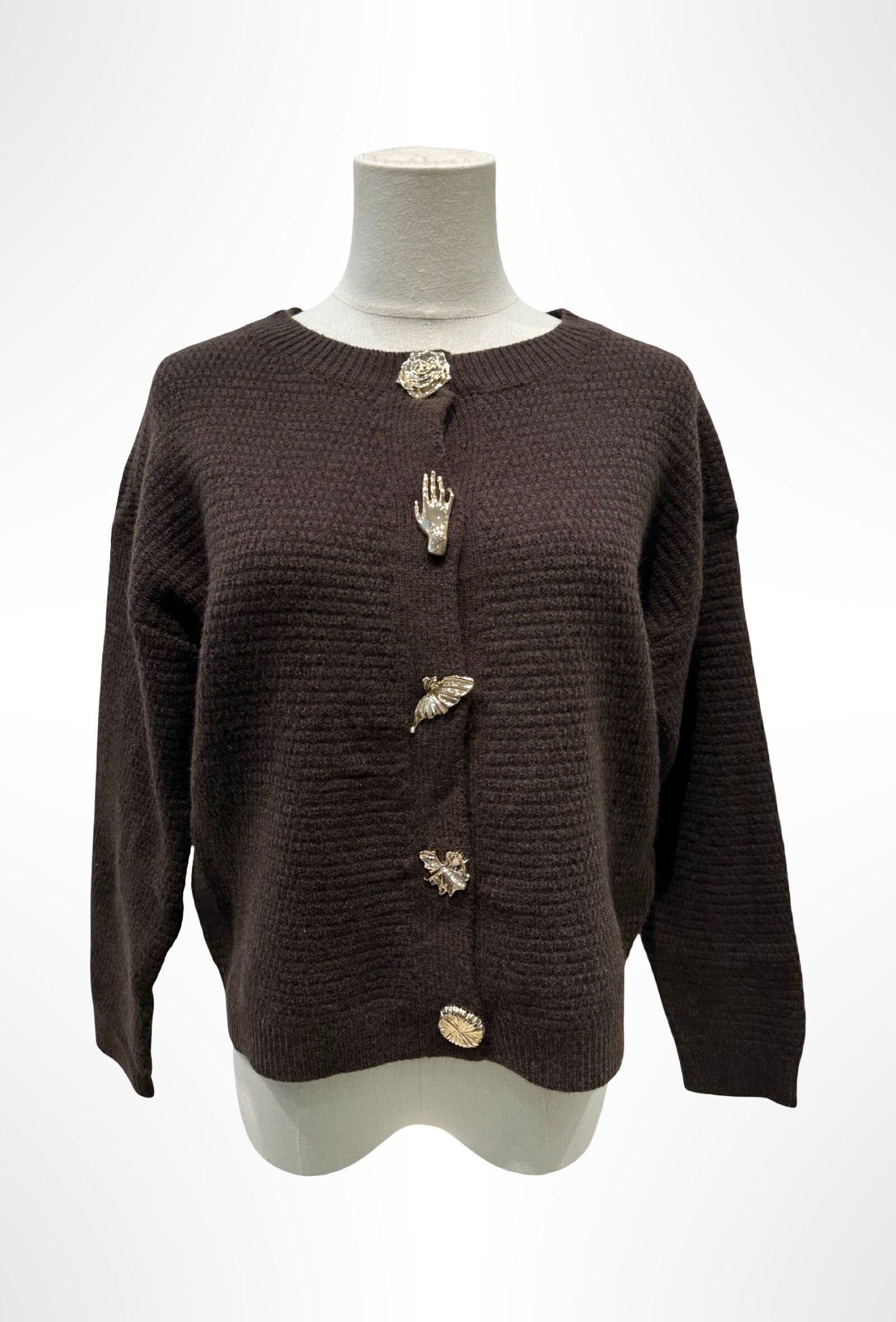 Elegante cárdigan de punto texturizado adornado con exclusivos botones joya - VISCOSA - 8066