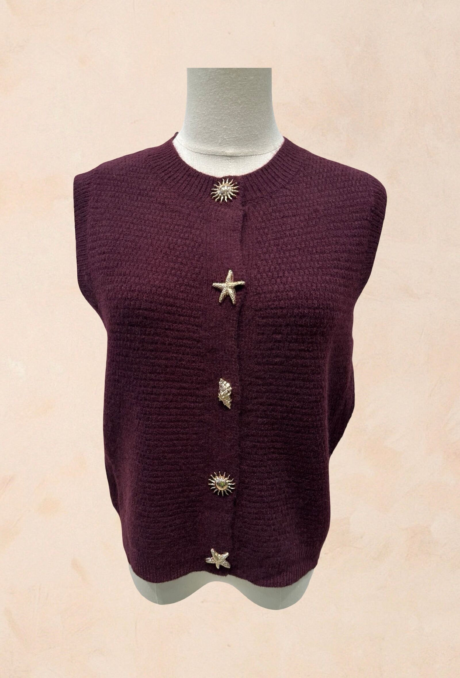 Chaleco burdeos sin mangas con botones joya - VISCOSA - 8068