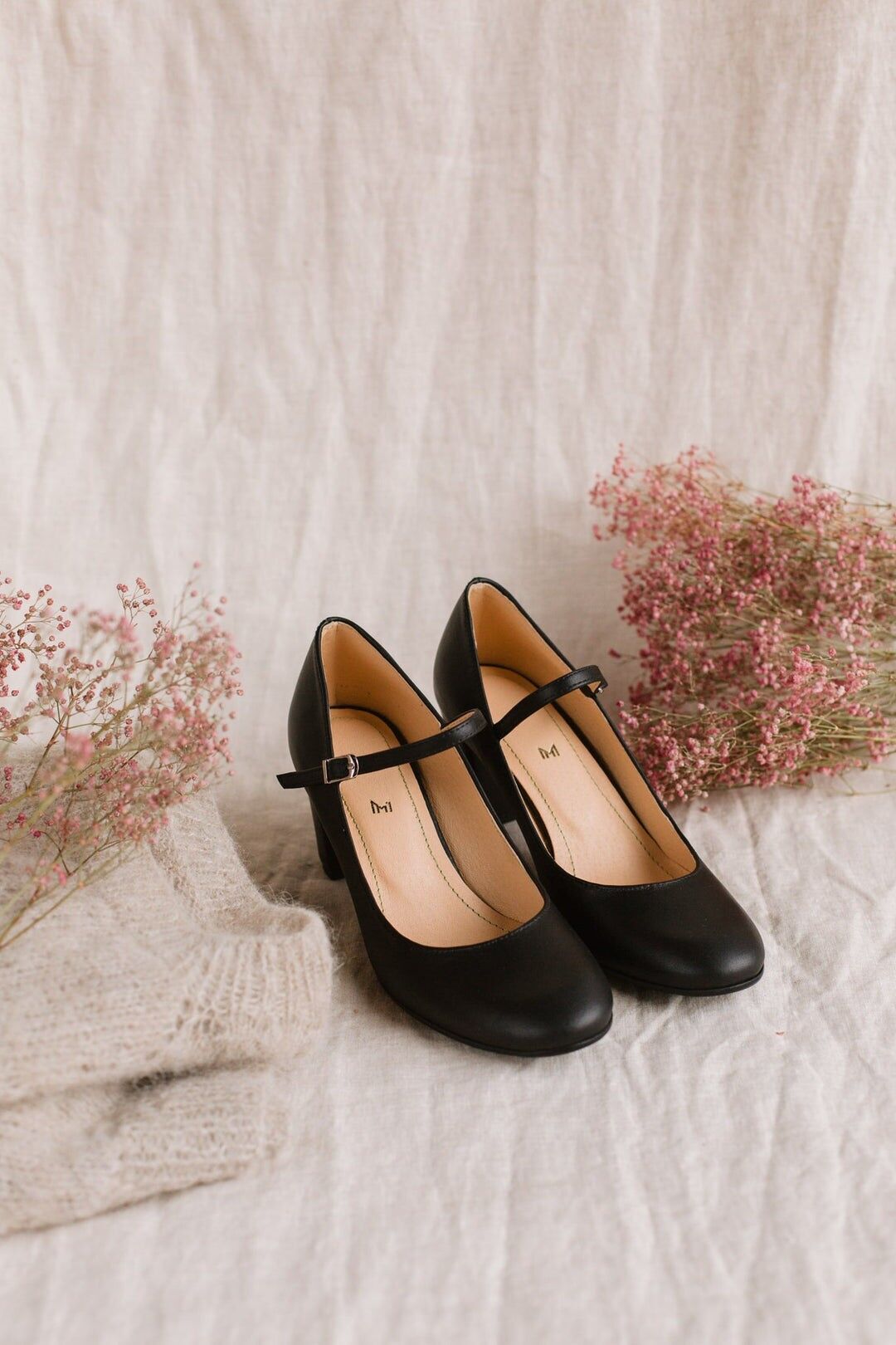 Handgefertigte Lederabsätze (6 cm) - Aurelia - Schwarze Vintage Schuhe 35-42