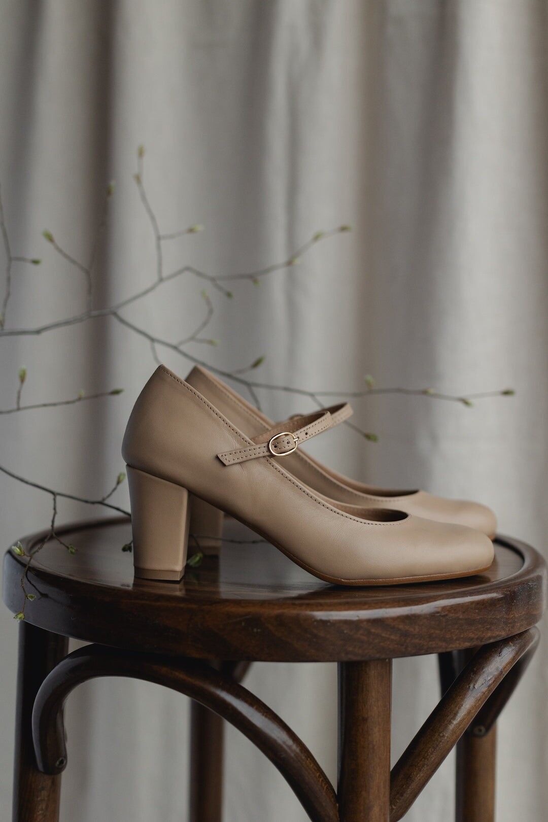 Tacones de piel hechos a mano (6 cm) - Aurelia - Zapatos vintage beige 35-42