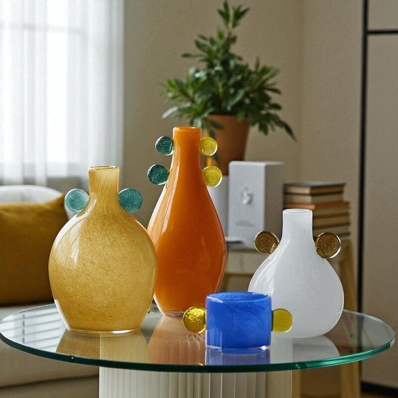 Künstlerische Vintage-Vase aus Glas mit Farbverlauf und Doppelgriff