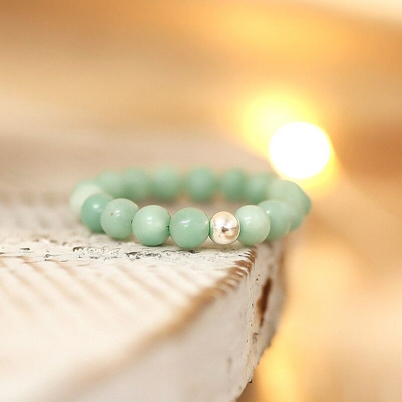 Elastischer Ring aus Amazonit und Silber mit Naturperlen, 4 mm