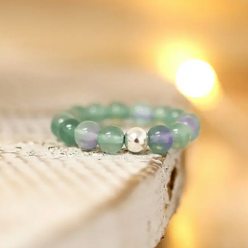 Fluorita y plata anillo elástico cuentas naturales 4mm