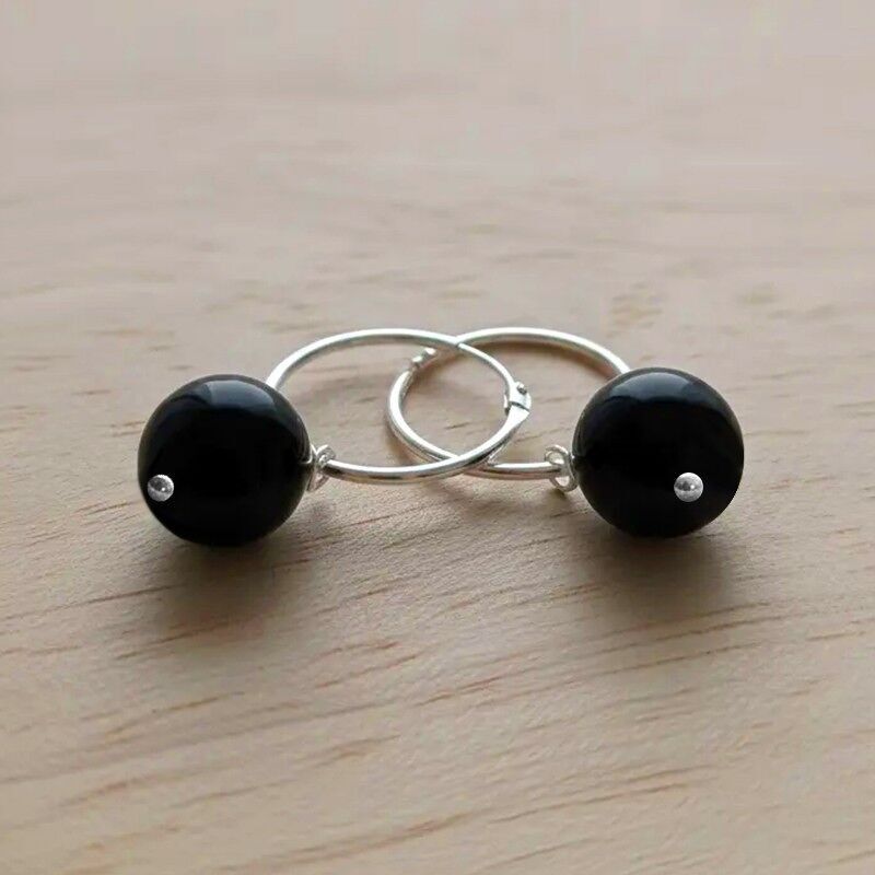 Onyx - Silber- und Stein-Creolen 8mm