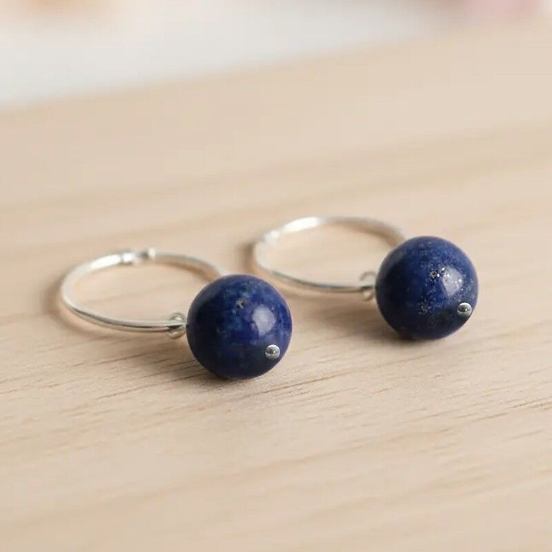 Lapis Lazuli - Boucles d'oreilles créoles en argent et pierre de 8 mm