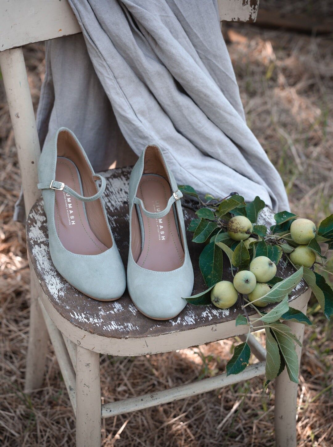 Tacones de ante hechos a mano (6 cm) - Aurelia - Zapatos vintage salvia 35-42