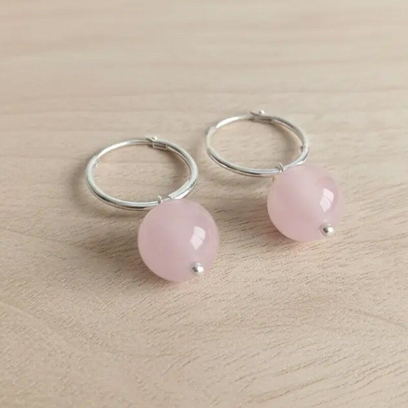Cuarzo rosa - Pendientes aro plata y piedra 8mm