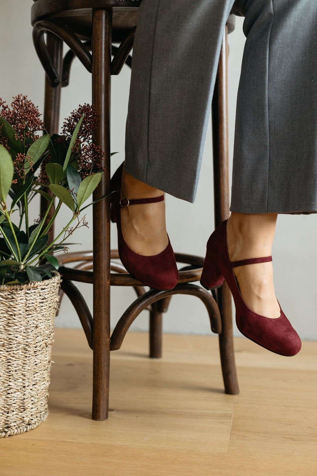 Handgefertigte Wildlederabsätze (6 cm) - Aurelia - Burgunder Vintage Schuhe 35-42