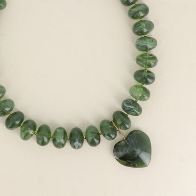 Necklace on wire - resin beads and heart pendant