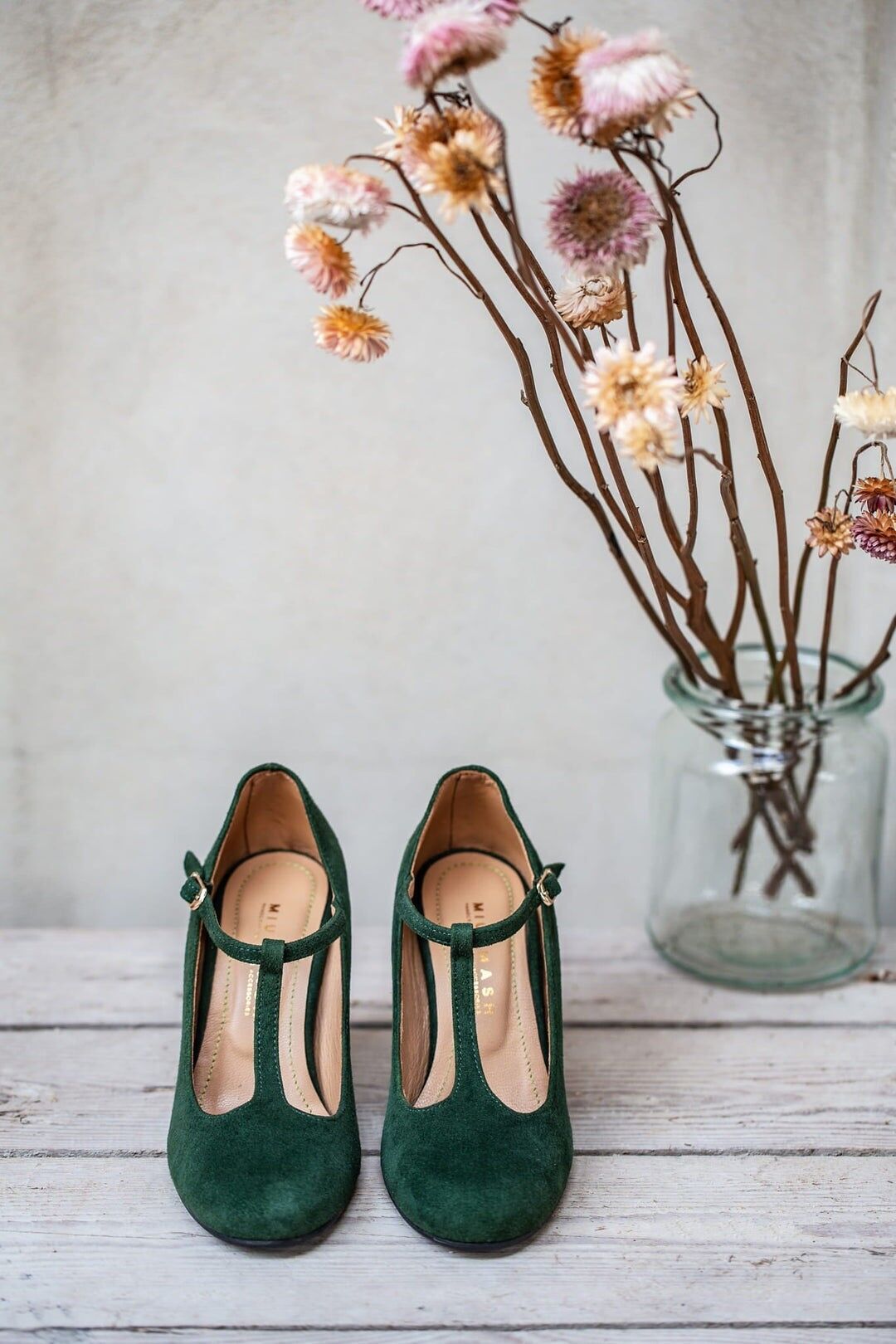 Tacones de ante hechos a mano (8 cm) - Greta - Zapatos vintage verdes 35-42