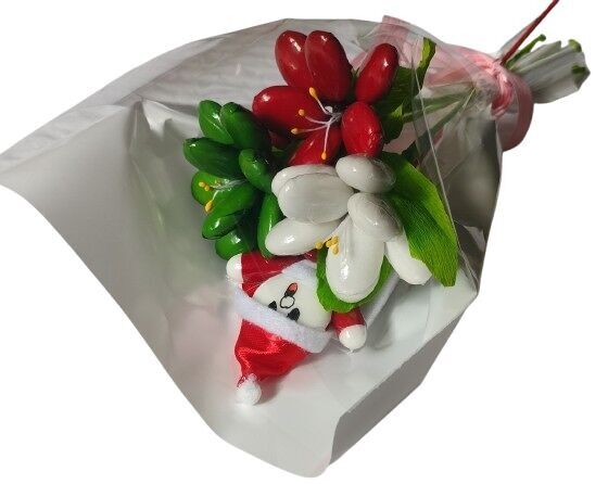 Mini ramo Papá Noel 3 fresias grageas de chocolate