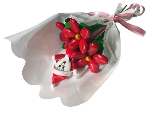 Mini-Weihnachtsmannstrauß 3 rote oder grüne Gänseblümchen Schokoladendragees