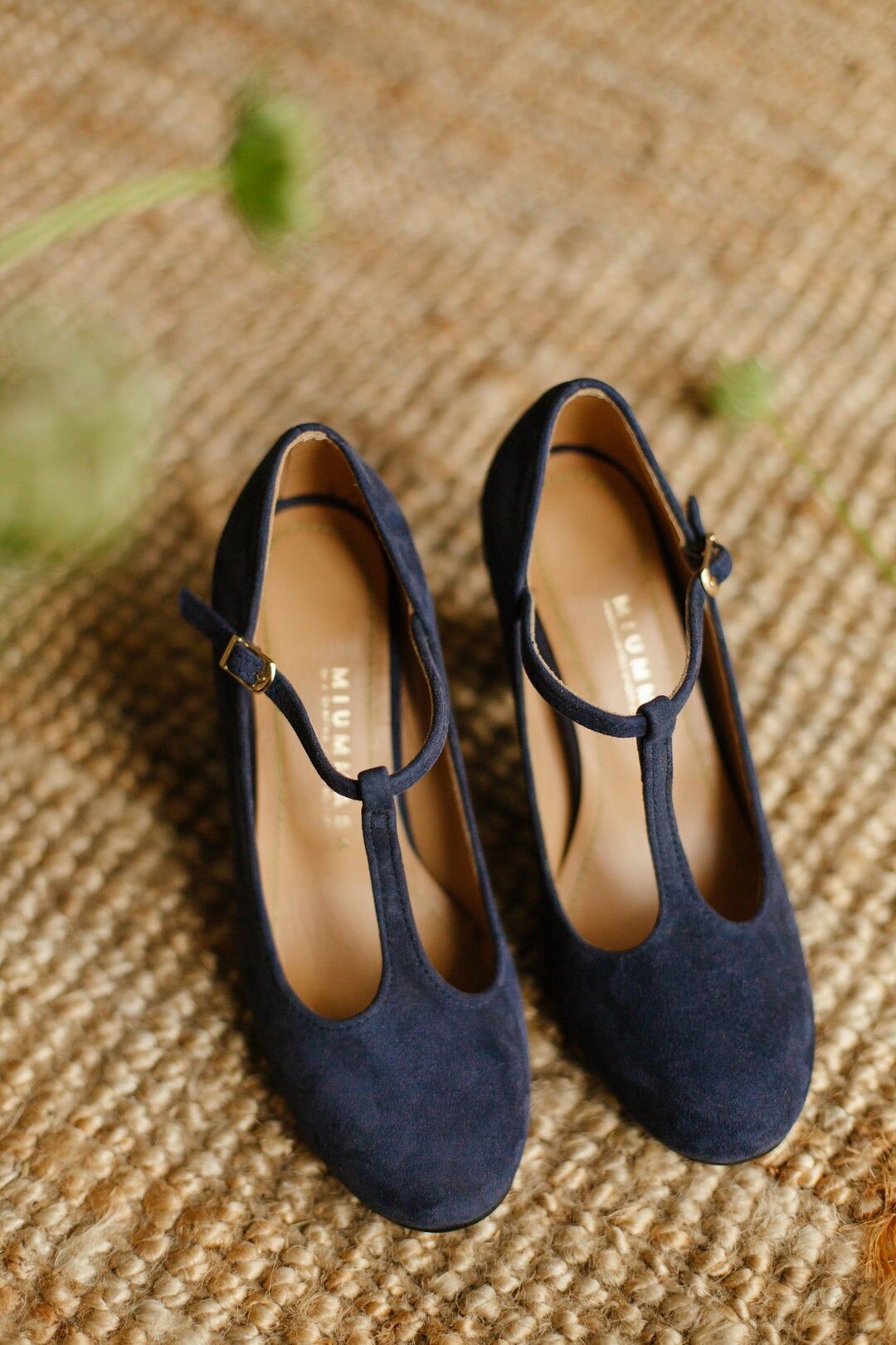 Handgefertigte Wildlederabsätze (8 cm) - Greta - Marineblaue Vintage-Schuhe 35-42