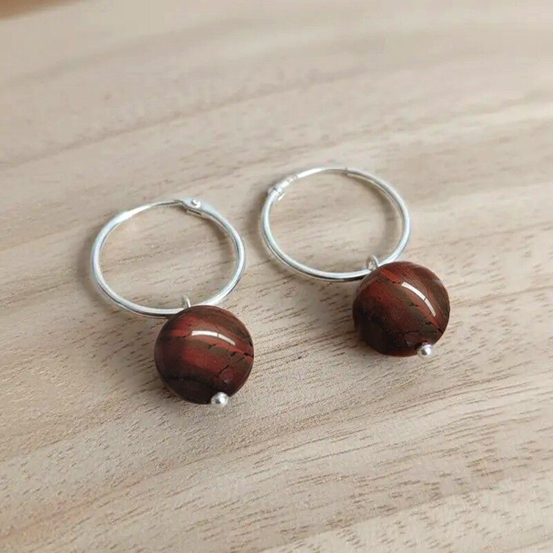 Jaspe de Sardaigne - Boucles d'oreilles créoles en argent et pierre de 8 mm