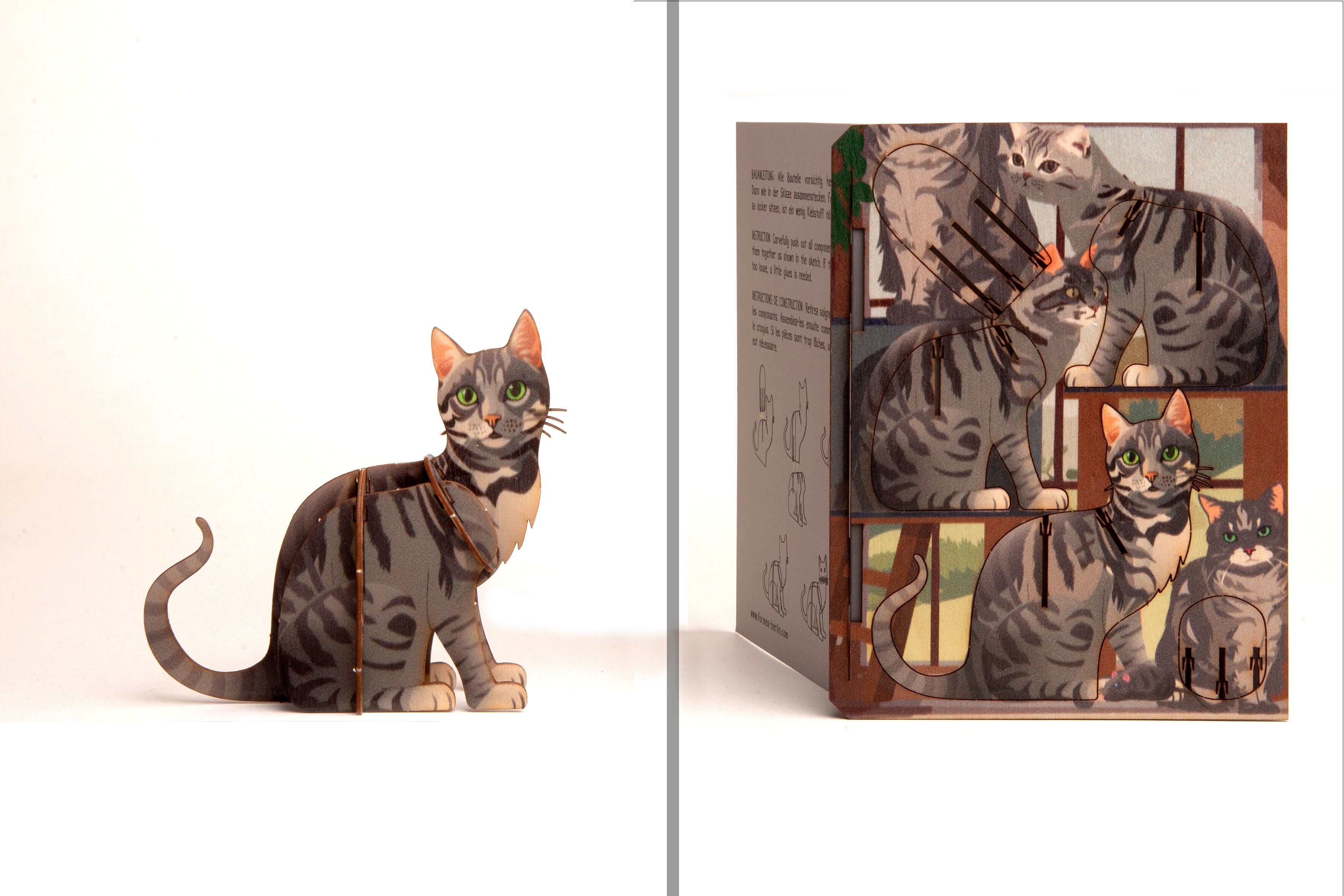 Gatto - Biglietto di auguri puzzle 3D in legno