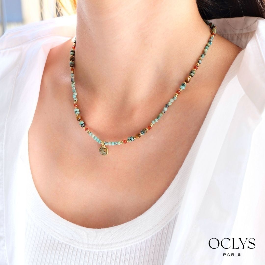 Rina gold stainless steel natural stone necklace