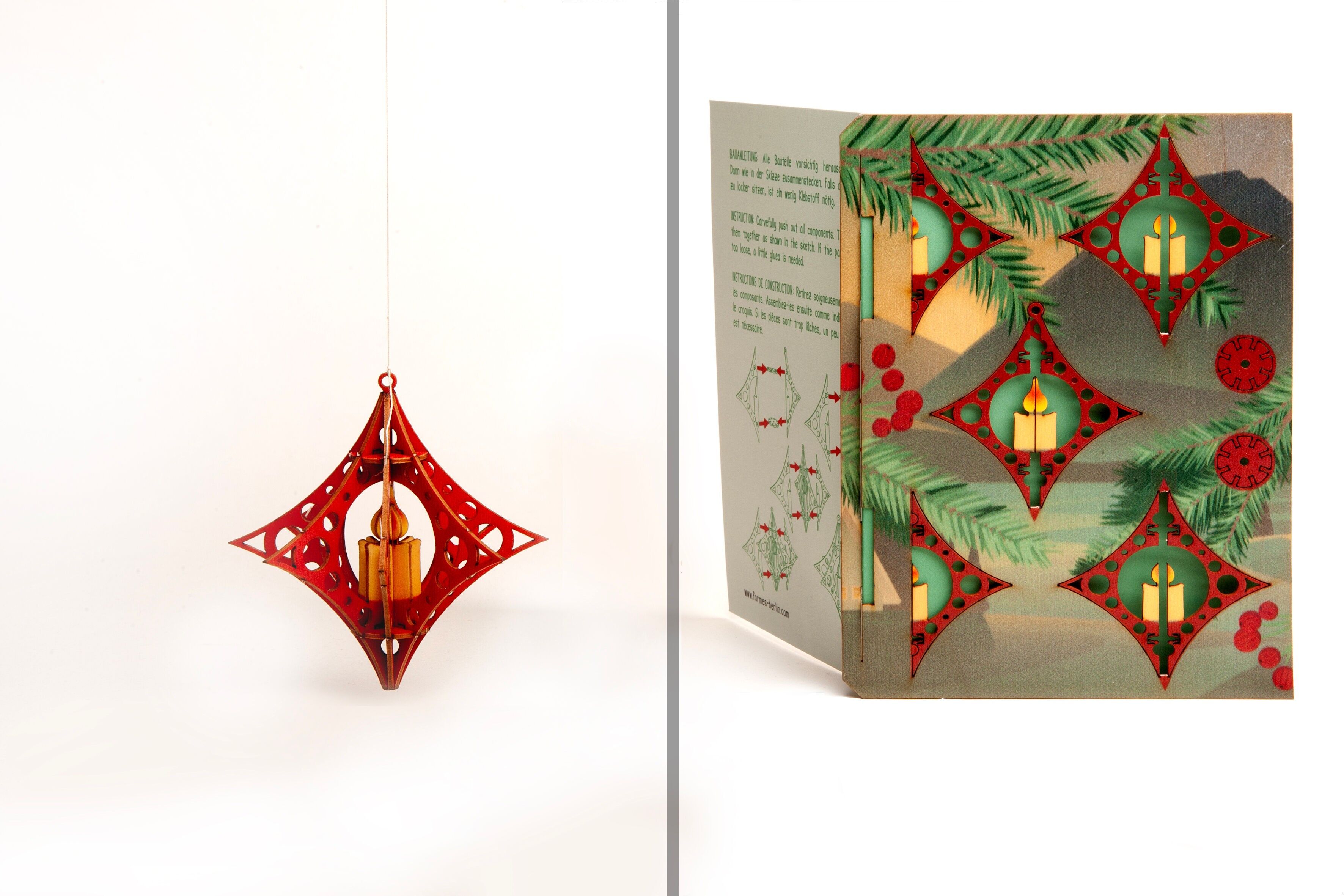 Decorazione per albero di Natale con candela – biglietto di auguri puzzle 3D