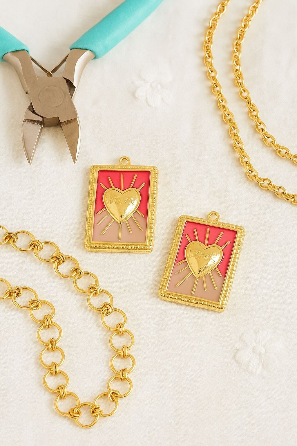 Gold Rectangular Charms with Heart and the Word "LOVE"