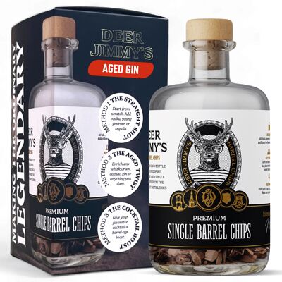 Deer Jimmy's® - Juego de regalo para añejar ginebra: prepare su propia ginebra añejada con roble premium de los mejores barriles de ginebra. Añejamiento profundo en barrica para cualquier bebida espirituosa. El regalo perfecto para hombres.