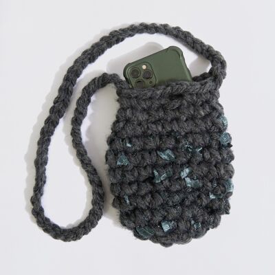Pochette téléphone « Elise » en laine d'alpaga gris irisé