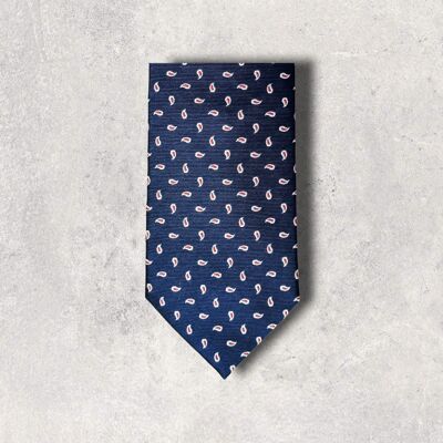 PERSÉE - BLUE SILK TIE WITH RED CASHMERE PATTERN