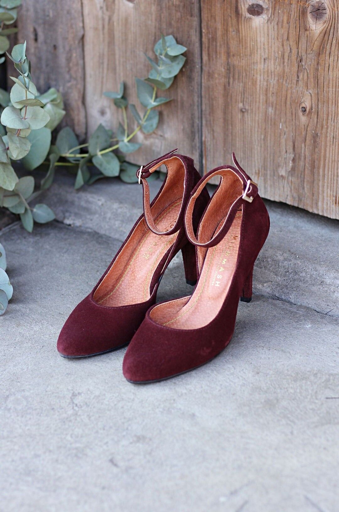 Handgefertigte Wildlederabsätze (8 cm) - Vivienne - Burgunder Vintage Schuhe 35-42