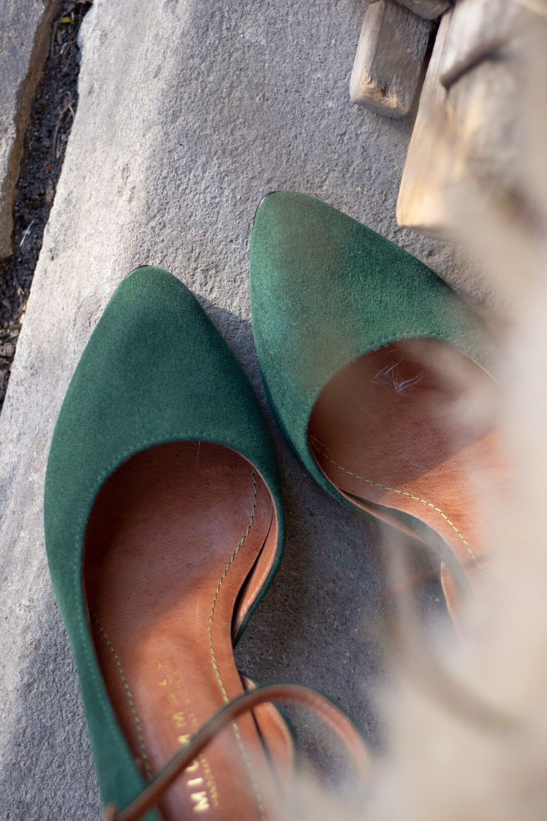 Handgefertigte Wildlederabsätze (8 cm) - Vivienne - Grüne Vintage-Schuhe 35-42