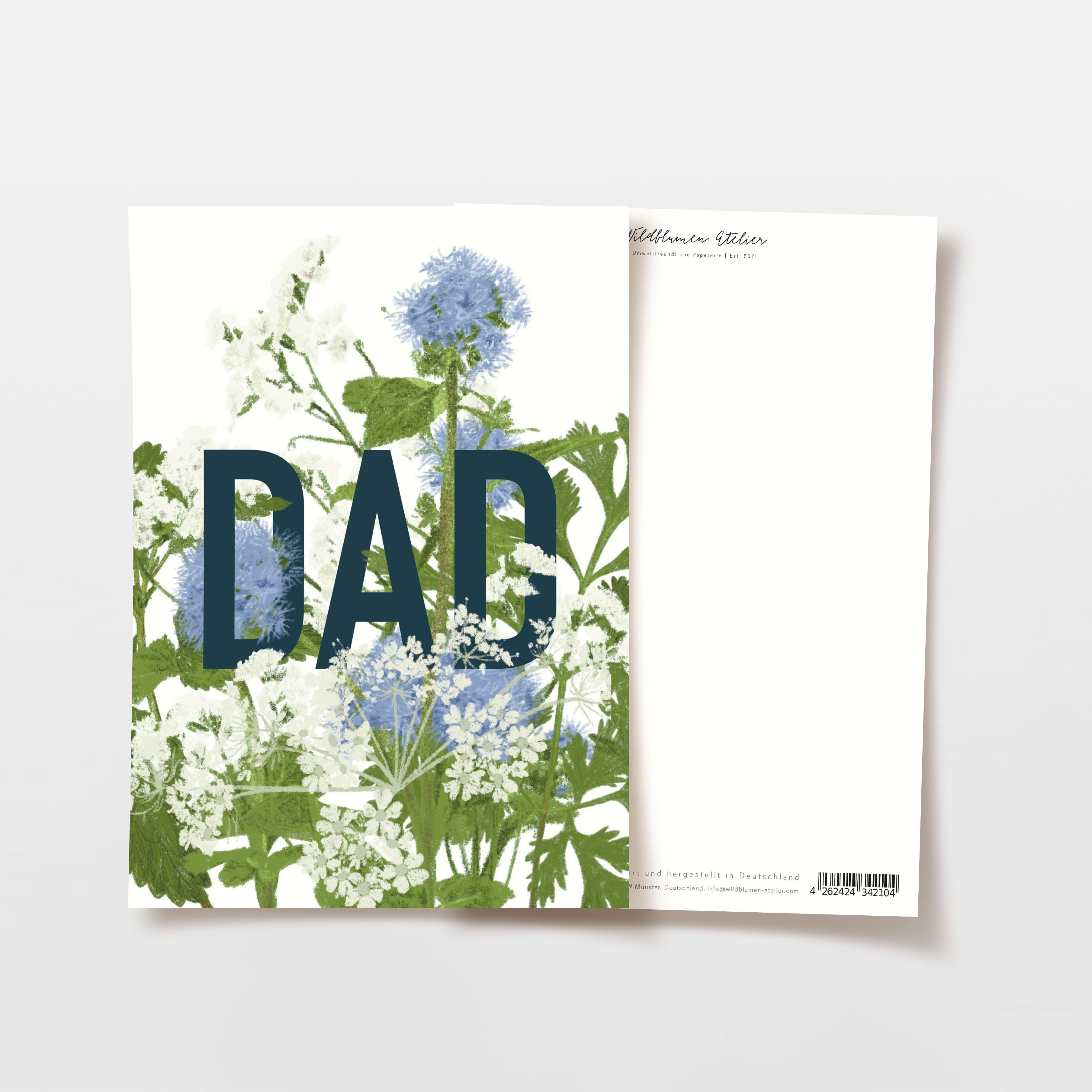 Biglietto di auguri per la festa del papà con fiori blu e bianchi