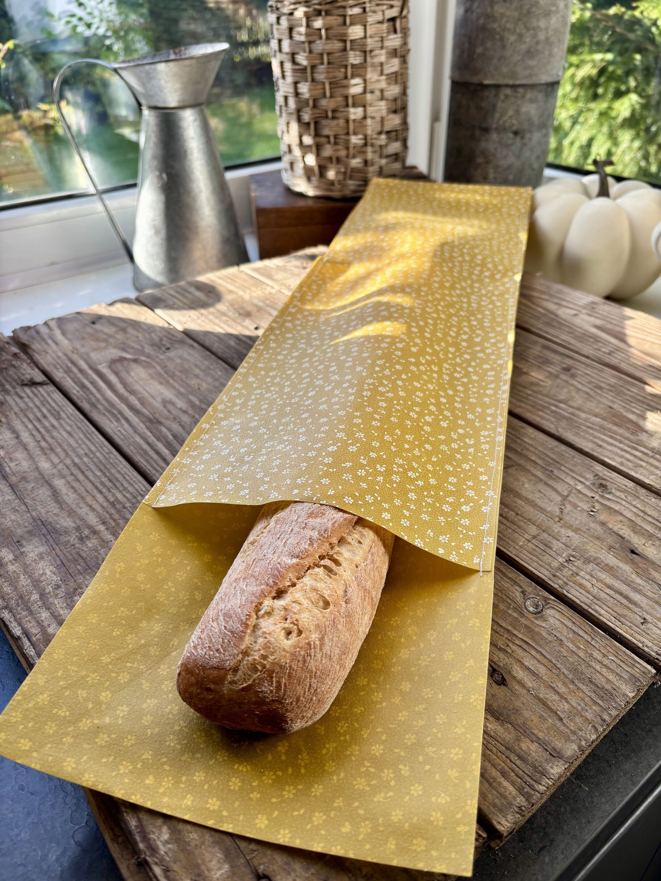 Bolsa de cera de abejas para baguette - bolsa reutilizable para pan de cera de abejas - 60 x 18 cm