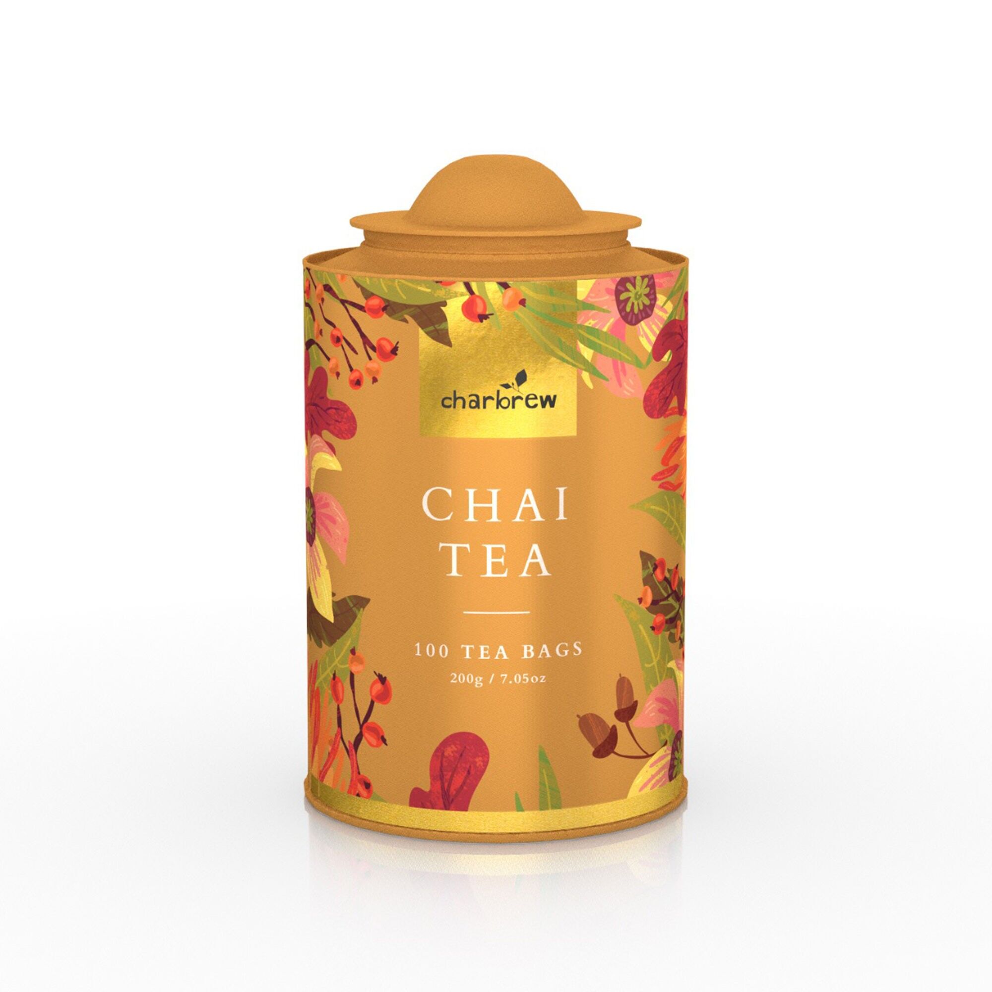 100 Chai-Teebeutel – Rustikale Teedose mit Blumenmuster