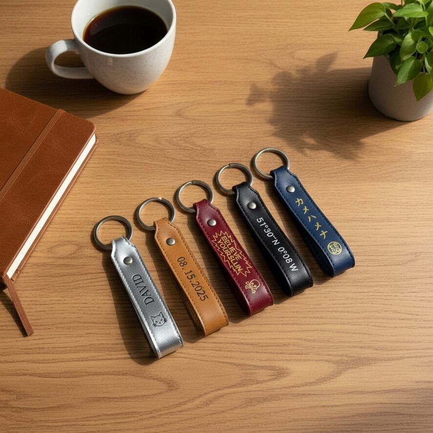 Portachiavi artigianali in pelle italiana – personalizzabili su entrambi i lati – tre livelli di finitura Made in Tuscany