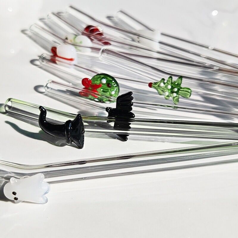Christmas Borosilicate Glass Straw | Reusable Drink Straw