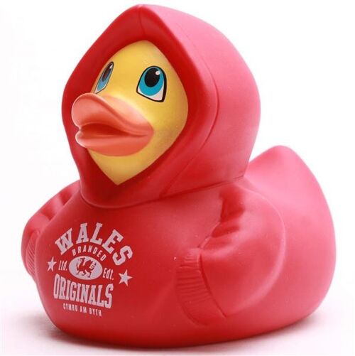 Badeente Hoodie Wales - rot - 9,5 cm - Gummiente