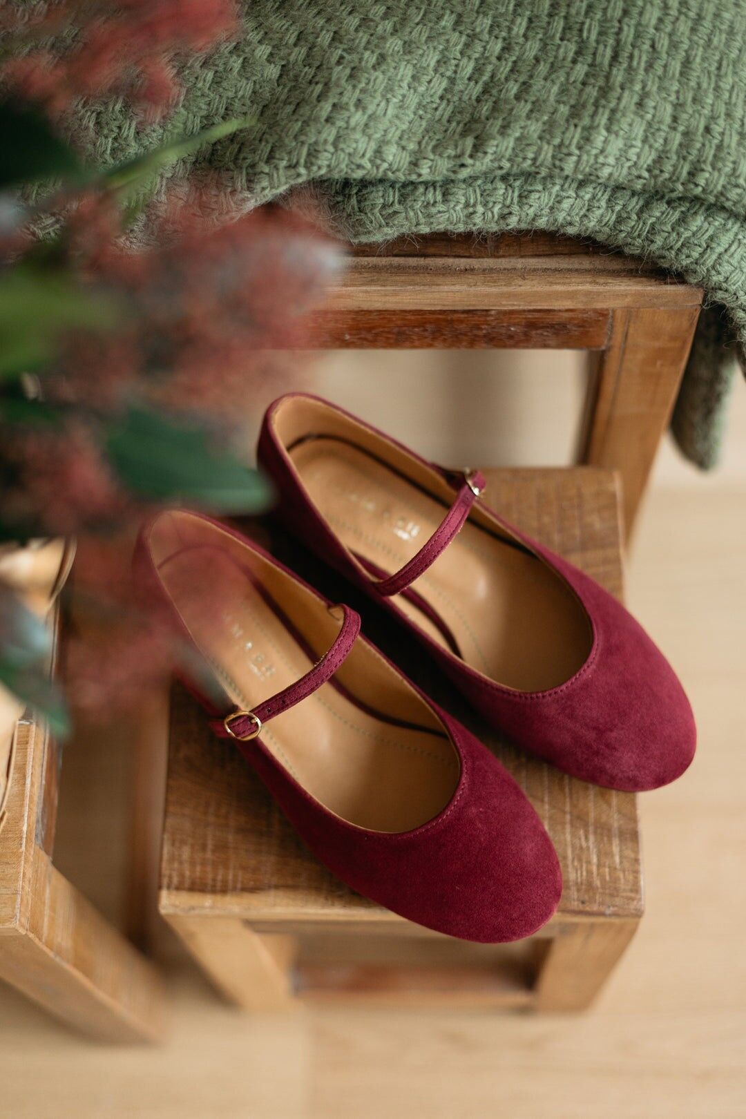 Ballerine in camoscio da donna - Mary-Jane - Borgogna 34-42