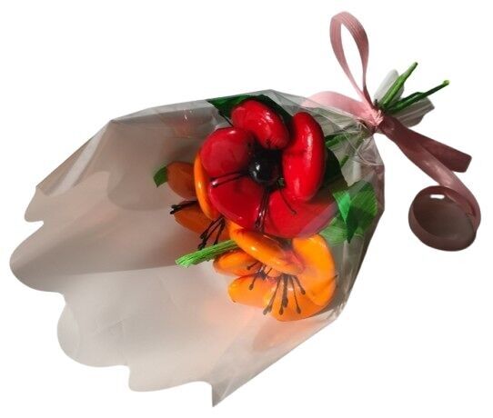 Mini ramo de 3 rosas Warhol en grageas de chocolate