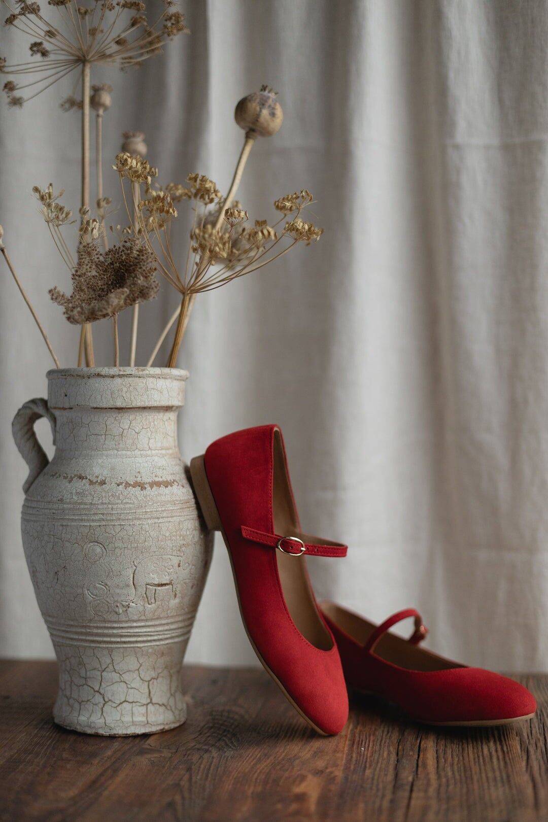 Bailarinas de ante para mujer - Mary Jane - Rojo 34-42